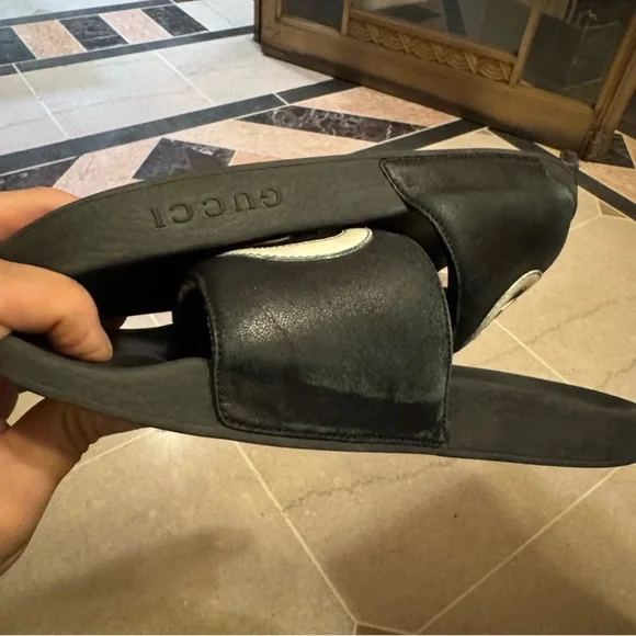 COPY - Gucci Black and White Slide Sandals with Embossed Logo